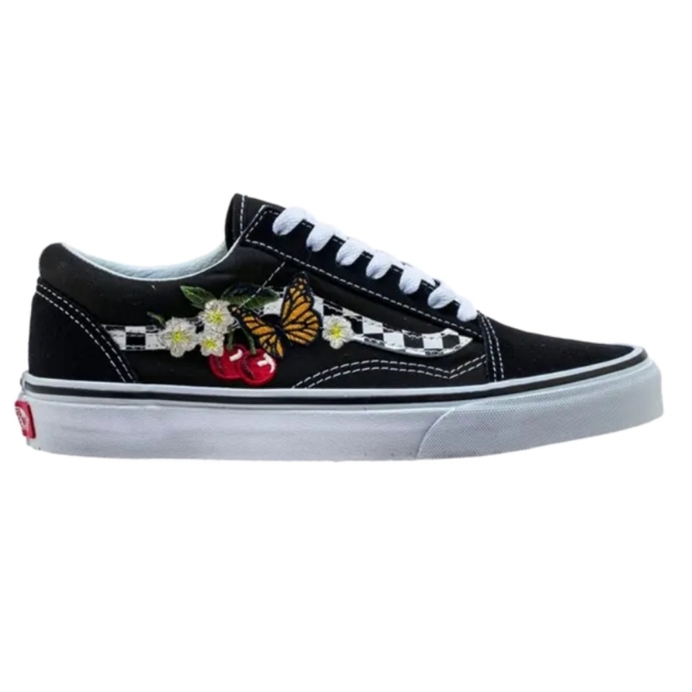 VANS UNISEX OLD SKOOL CHECKER FLORAL BLACK/MULTI CASUAL SHOE WOMEN'S SIZE 5 A5